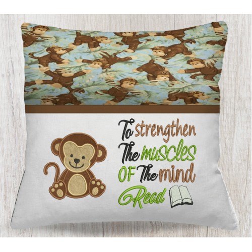 Baby monkey with to strengthen reading pillow embroidery designs