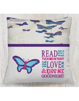 Butterfly with read me a story reading pillow embroidery designs