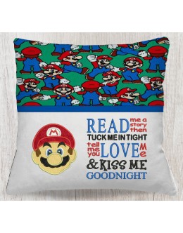 Mario applique with read me a story reading Pillow Embroidery Designs