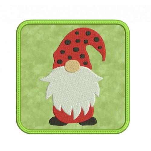 Mug rug gnome in the hoop embroidery design