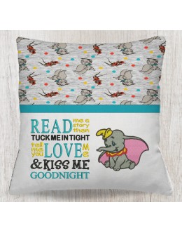 Dumbo with Read me a story reading pillow embroidery designs