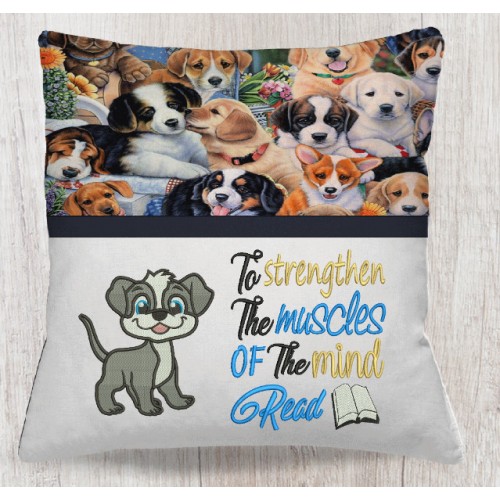 Dog to strengthen reading pillow embroidery designs