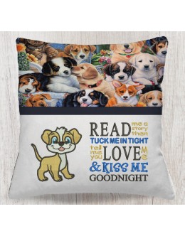 Dog read me a story reading pillow embroidery designs