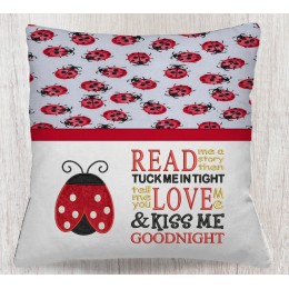 Ladybug with read me a story reading Pillow Embroidery Design
