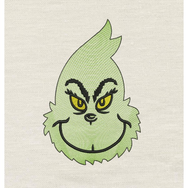 Grinch face design embroidery.