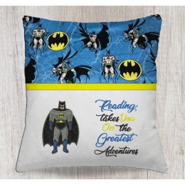 Batman applique with reading takes you reading pillow embroidery designs