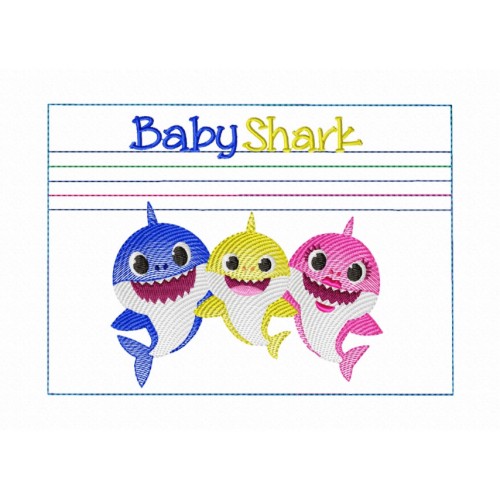 Zipper bag baby sharks embroidery ITH in the hoop