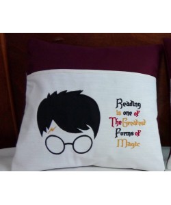 Harry Potter Face with Reading is one reading pillow embroidery designs