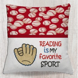 Baseball Glove with reading is my favorite sport reading pillow embroidery designs