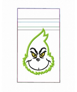 Zipper bag grinch face embroidery ITH in the hoop