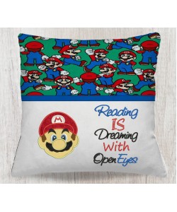 Mario applique with reading is dreaming reading Pillow Embroidery Designs
