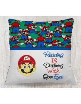 Mario applique with reading is dreaming reading Pillow Embroidery Designs