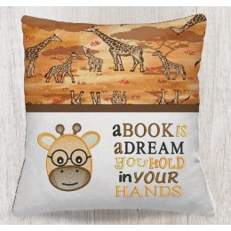 Giraffe Face embroidery A book is a dream reading pillow embroidery designs