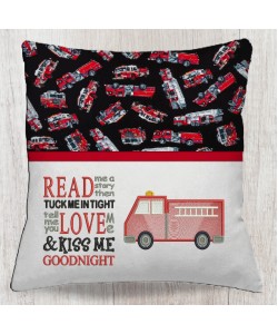 Fire truck Embroidery with read me a story reading pillow embroidery designs
