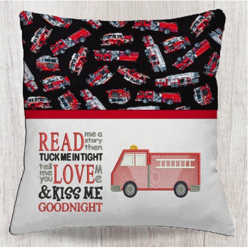 Fire truck Embroidery with read me a story reading pillow embroidery designs