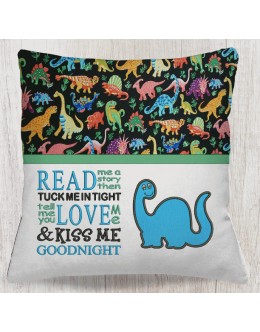 Dinosaur mog applique with Read me a story reading pillow embroidery designs