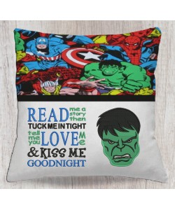 Hulk face with read me a story reading pillow embroidery designs