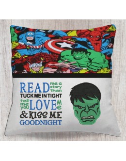 Hulk face with read me a story reading pillow