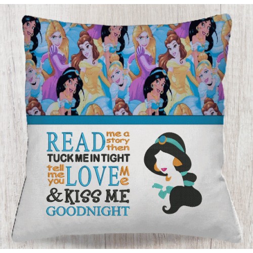 Jasmine with read me a story reading pillow