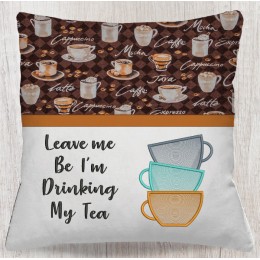 Tea Cups embroidery with Leave me reading pillow Tea Cups embroidery with Leave me reading pillow