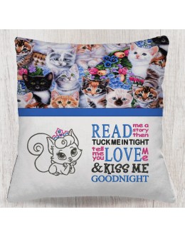 Cat princess with Read me a story reading pillow embroidery designs