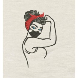 Rosie The Riveter with mask Embroidery design
