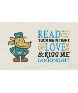 Dog Man with read me a story reading pillow embroidery designs
