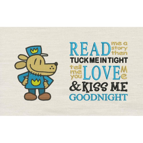 Dog Man with read me a story reading pillow embroidery designs
