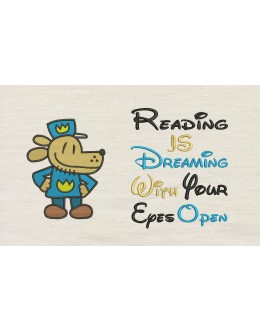 Dog Man with reading is dreaming reading pillow embroidery designs