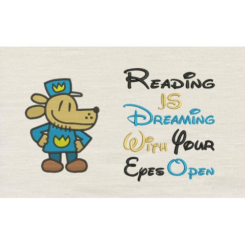 Dog Man with reading is dreaming reading pillow embroidery designs