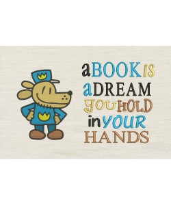 Dog Man with a book is a dream reading pillow embroidery designs