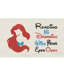 Little Mermaid Embroidery with reading is dreaming V2