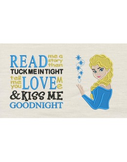 Elsa Frozen with read me a story reading pillow embroidery designs