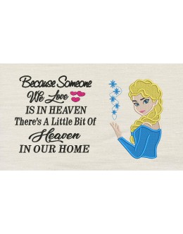 Elsa Frozen Embroidery v2 with Because Someone reading pillow embroidery designs