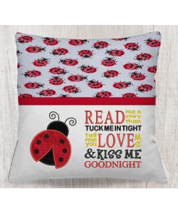 Ladybug with read me a story read reading Pillow Embroidery Designs