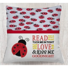 Ladybug with read me a story read reading Pillow Embroidery Designs