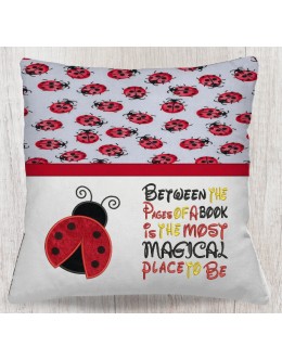 Ladybug WITH Between the Pages read reading Pillow Embroidery Designs