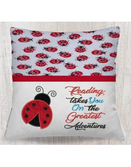 Ladybug with reading takes you read reading Pillow Embroidery Designs