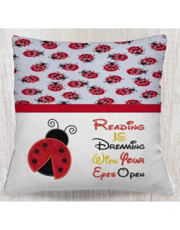 Ladybug with reading is dreaming read reading Pillow Embroidery Designs