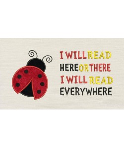 Ladybug with i will read embroidery