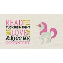 Unicorn embroidery with read me a story