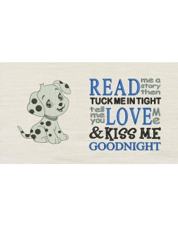Dalmatian Dog with read me a story reading pillow embroidery designs