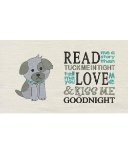 Puppy dog with Read me a story reading pillow embroidery designs