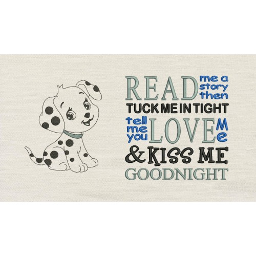 Dalmatian Dog with read me a story reading pillow embroidery designs