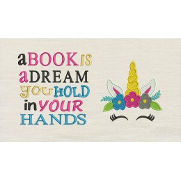 Unicorn Face embroidery a book is a dream