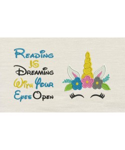 Unicorn Face embroidery reading is dreaming V2