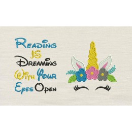 Unicorn Face embroidery reading is dreaming V2