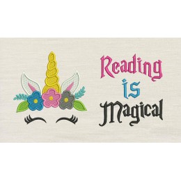 Unicorn Face Embroidery with Reading is Magical