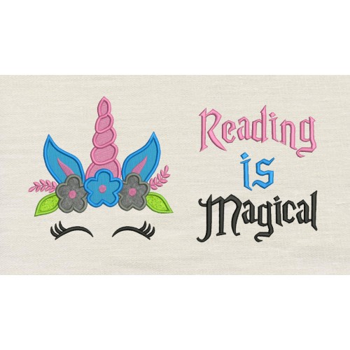 Unicorn Face applique with Reading is Magical