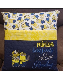 Minions sylvie with a minion reasons reading pillow embroidery designs